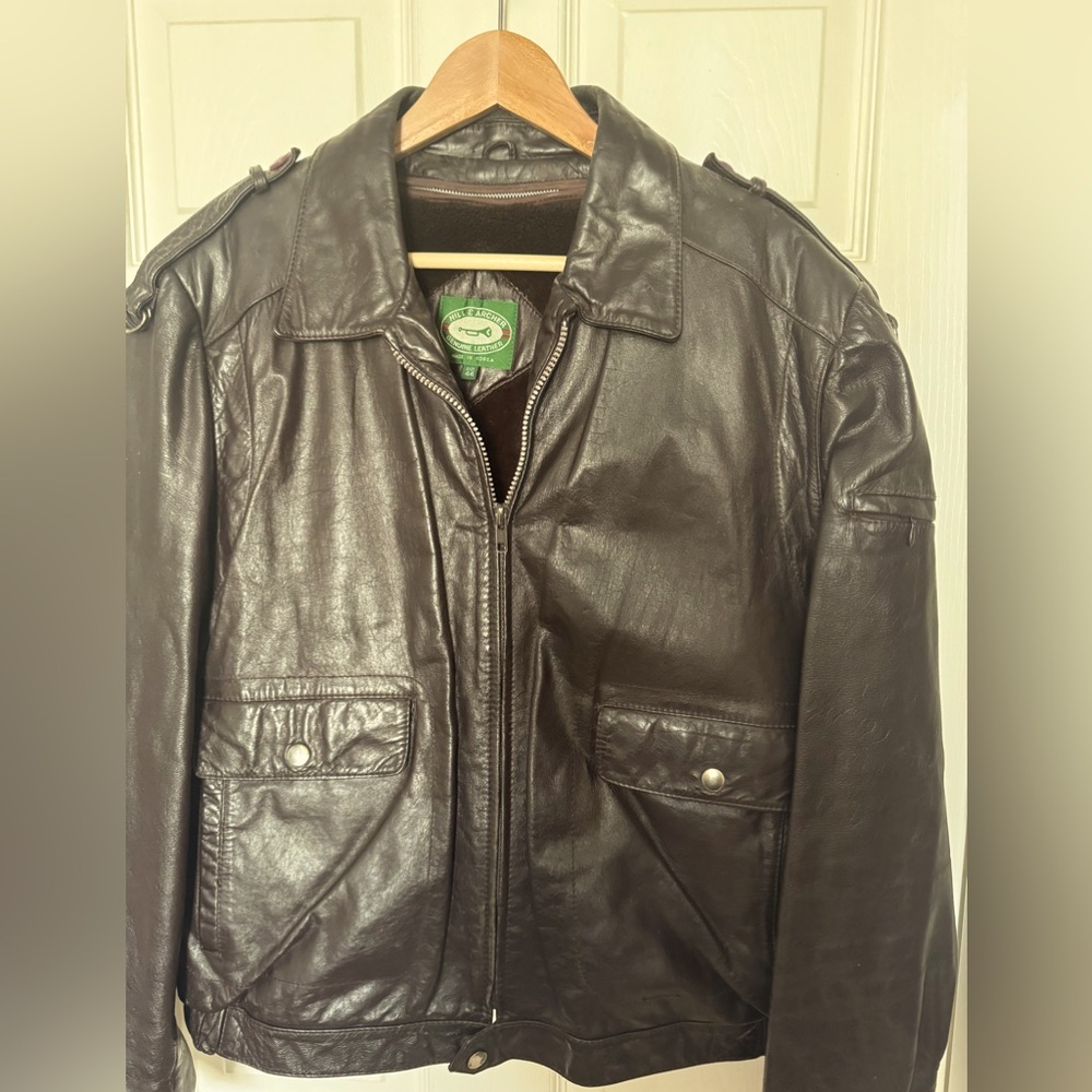Hill and Archer Size 44 Vintage Brown Leather Bomber Jacket